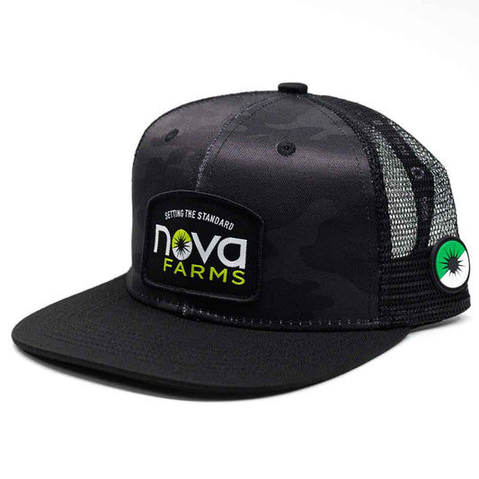Nova Farms - Trucker Hat - Black Camo w/ rubber logo